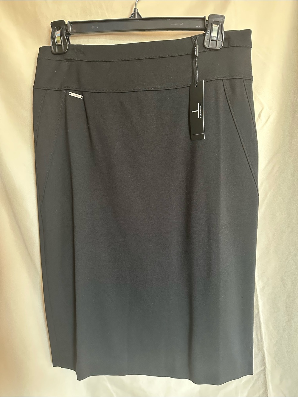 T Tahari Black Pencil Skirt with Subtle Seam Details